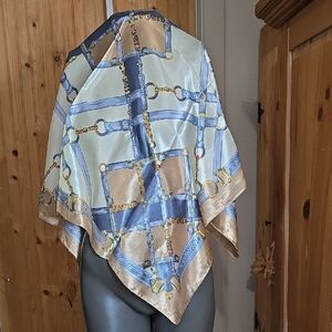 Beautiful Scarf 34" x 35" Regal, Equestrian Cream, Slate Blue, Cafe Au Lait
